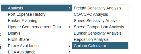 Link to Carbon Calculator in VIP Analysis submenu