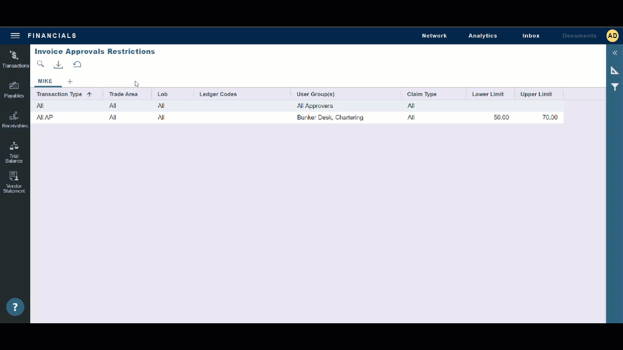 A GIF showing how to group by column header