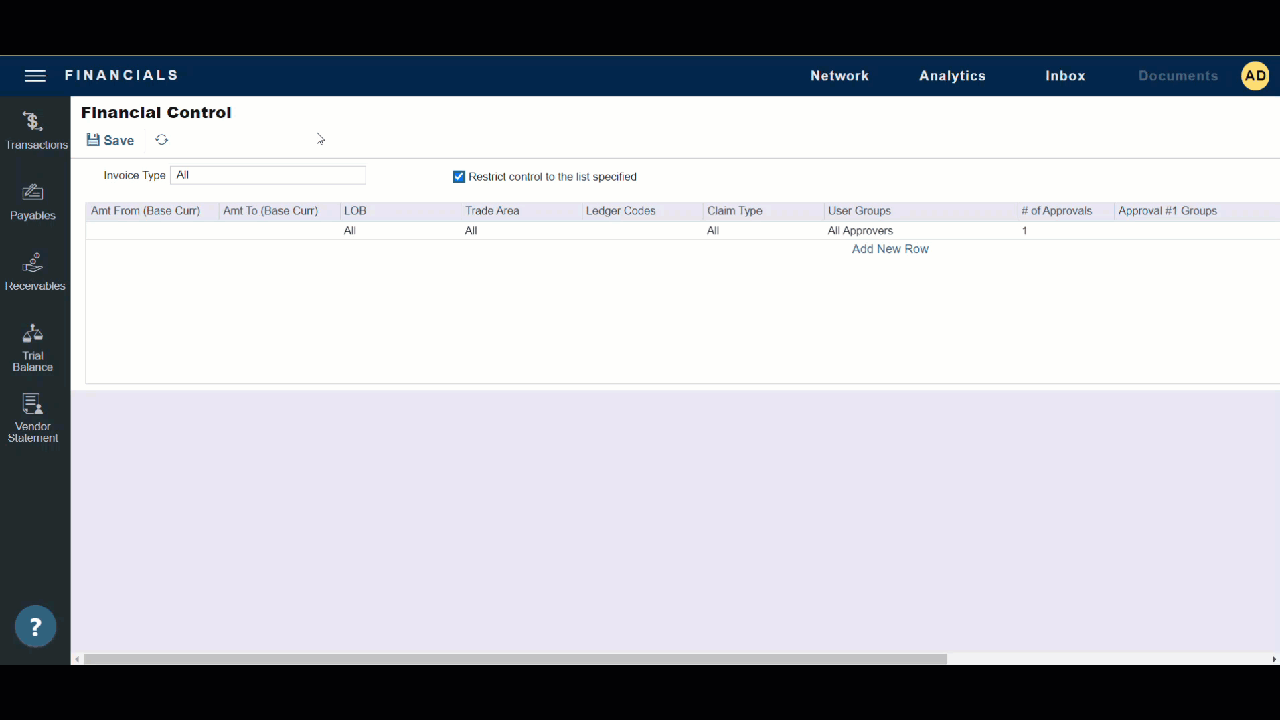 A GIF showing how to select Invoice Type on the Financial Control setup form