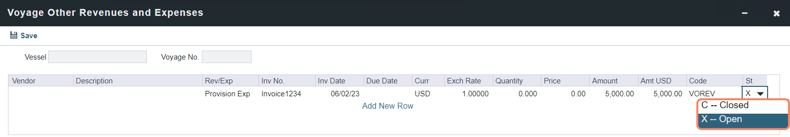 Provisional invoice status in VIP (Veson IMOS Platform)