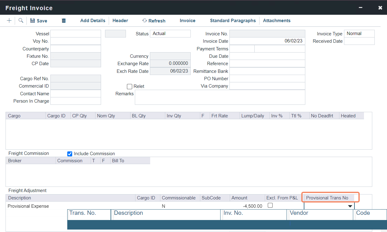 Freight Invoice in VIP (Veson IMOS Platform)