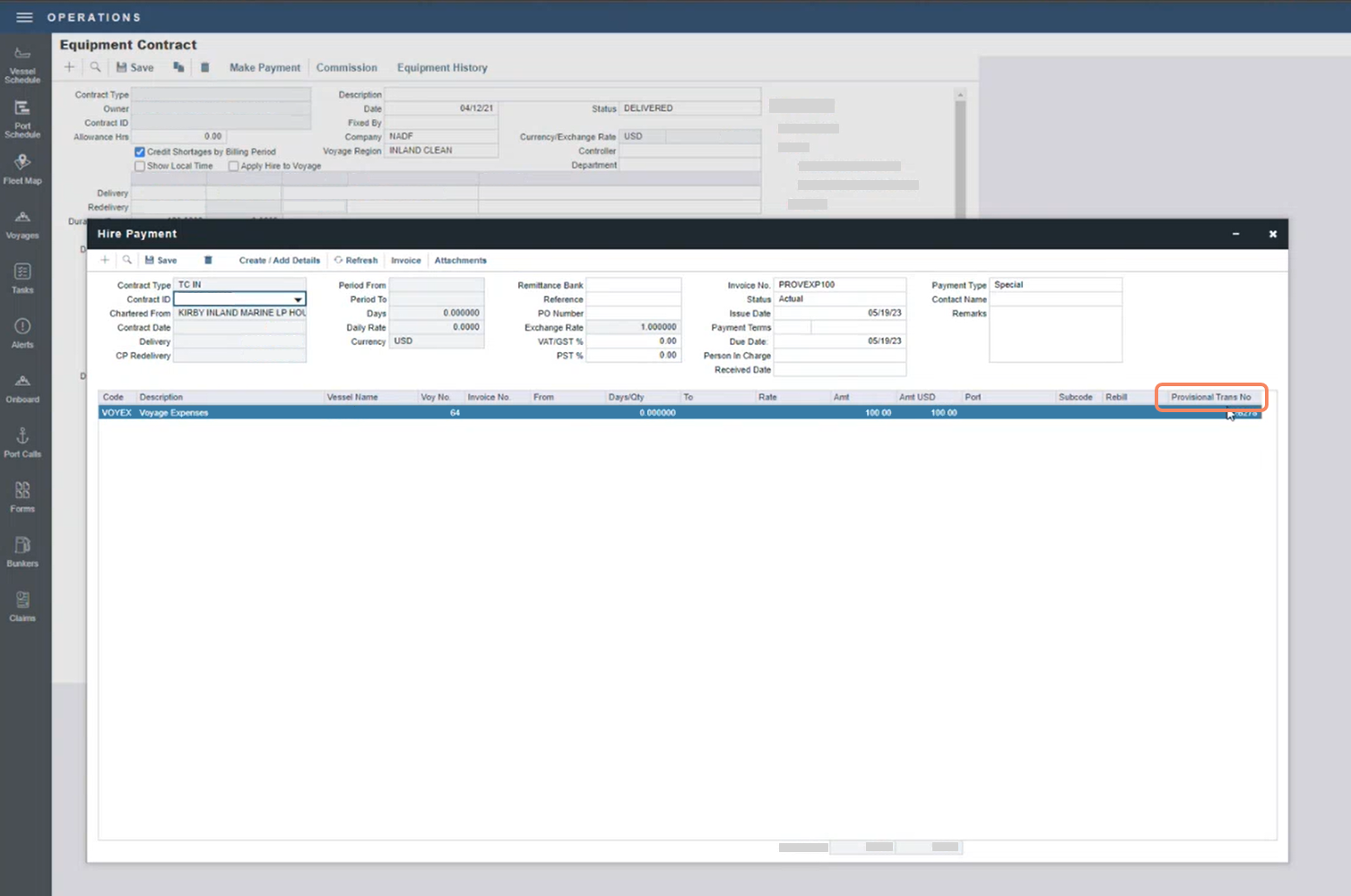 Equipment Contract in VIP (Veson IMOS Platform)