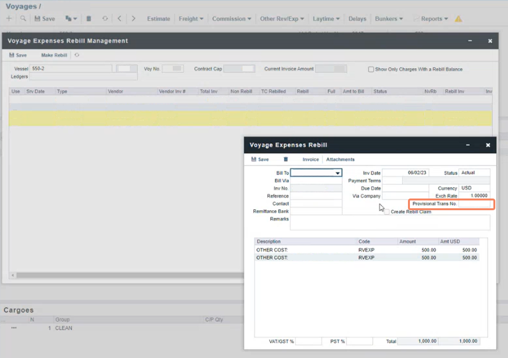 Voyage Expenses Rebill in VIP (Veson IMOS Platform)