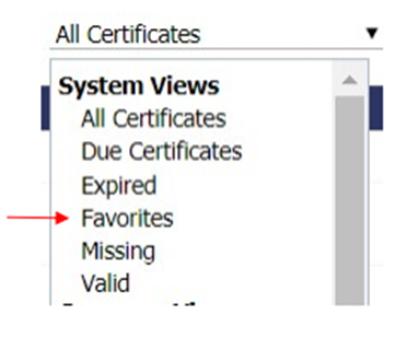 All Certificates dropdown list