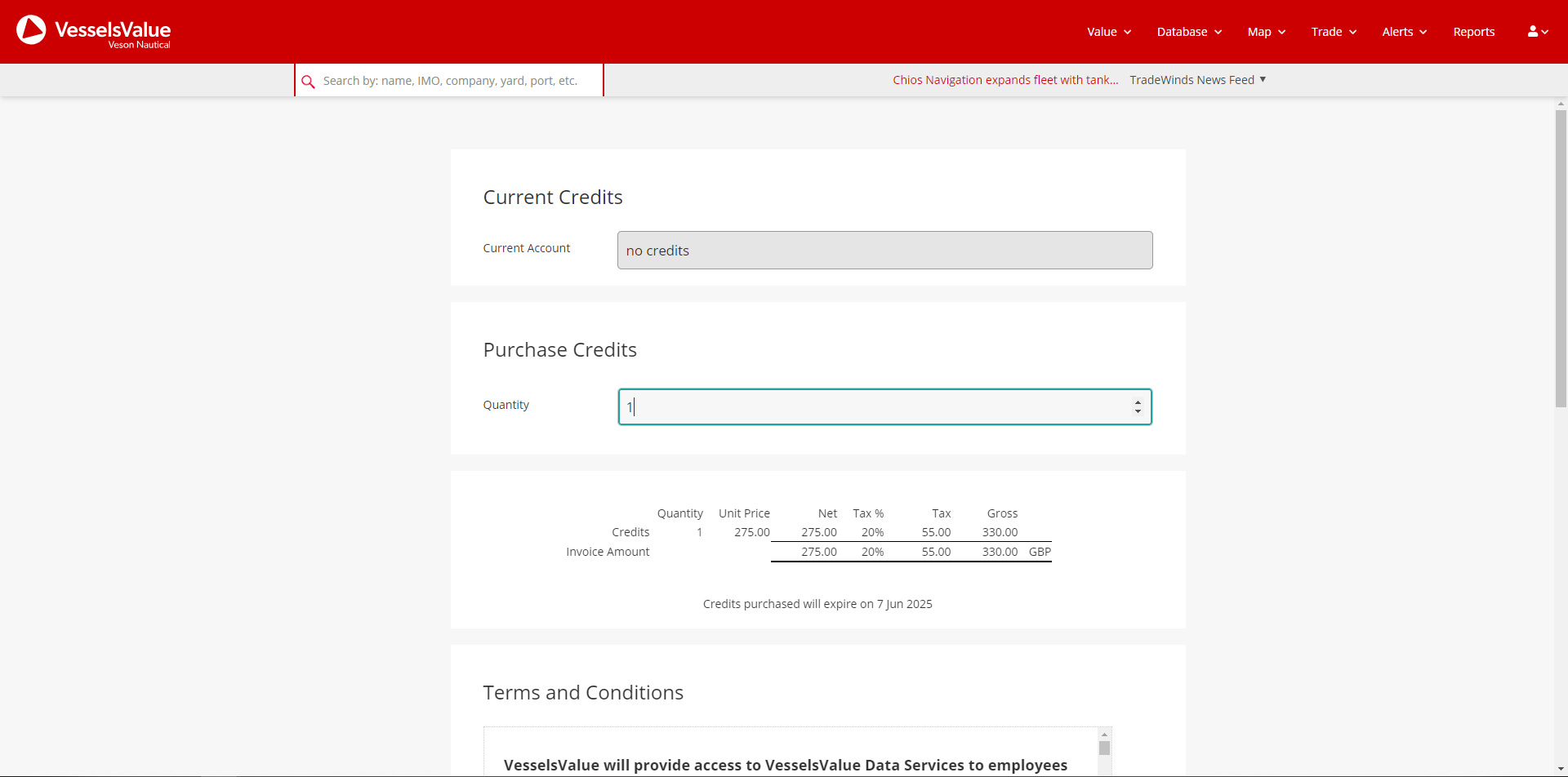 An example of our buy credits page with the number of credits input selected. Screenshot accurate as of 7th June 2024 