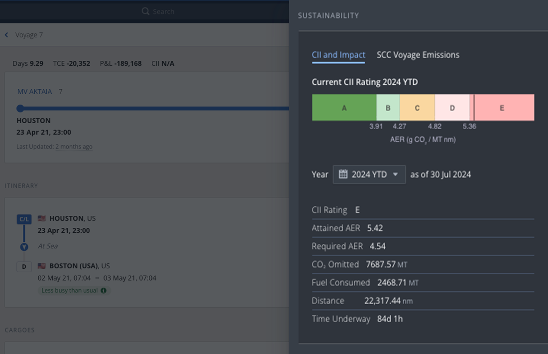 CII metrics and vessel details in IMOS X