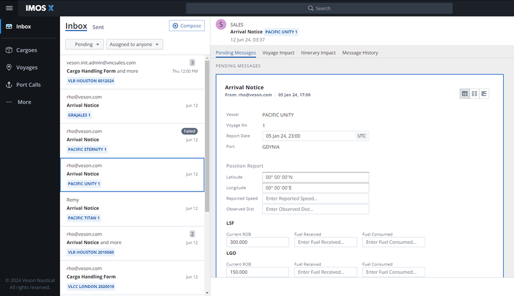 The Inbox workspace in IMOS X