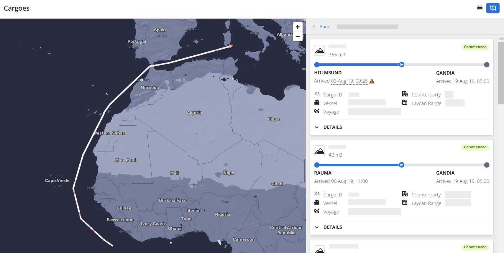 Cargo map view for a selected vessel in IMOS X