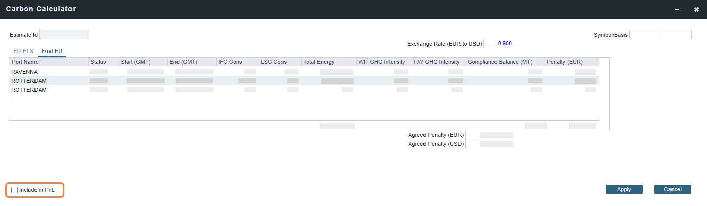 Include in PNL checkbox for Fuel EU Estimate PnL in the IMOS Platform