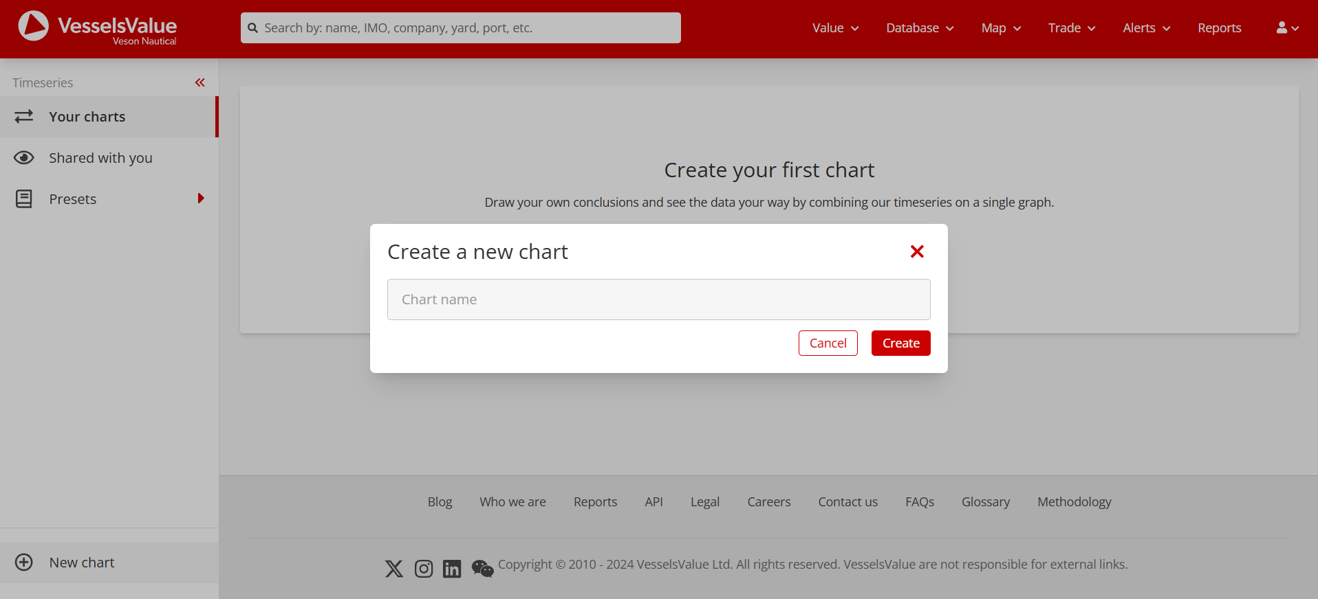 Example of modal to name new chart