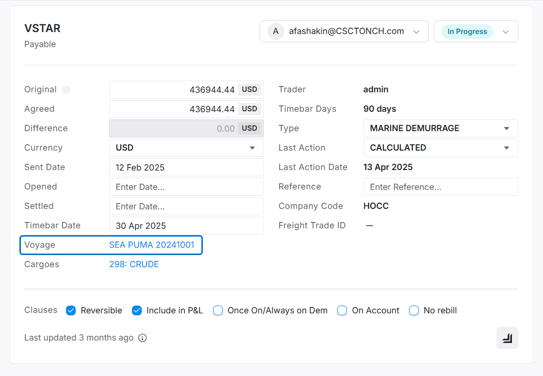 Voyage link in the IMOS X claim