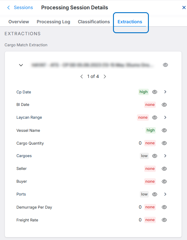 IMOS X Extractions tab