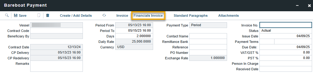 Bareboat Payment Form in the IMOS Platform