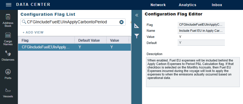 CFGIncludeFuelEUInApplyCarbontoPeriod configuration flag in the IMOS Platform