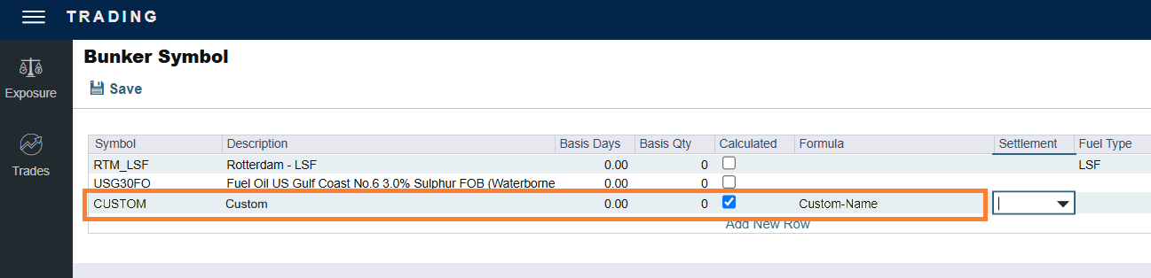 Bunker Symbols in the IMOS Trading and Risk Module