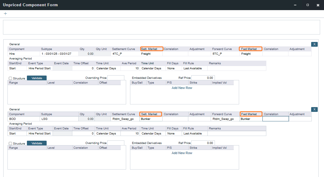 Unpriced Component Form in IMOS