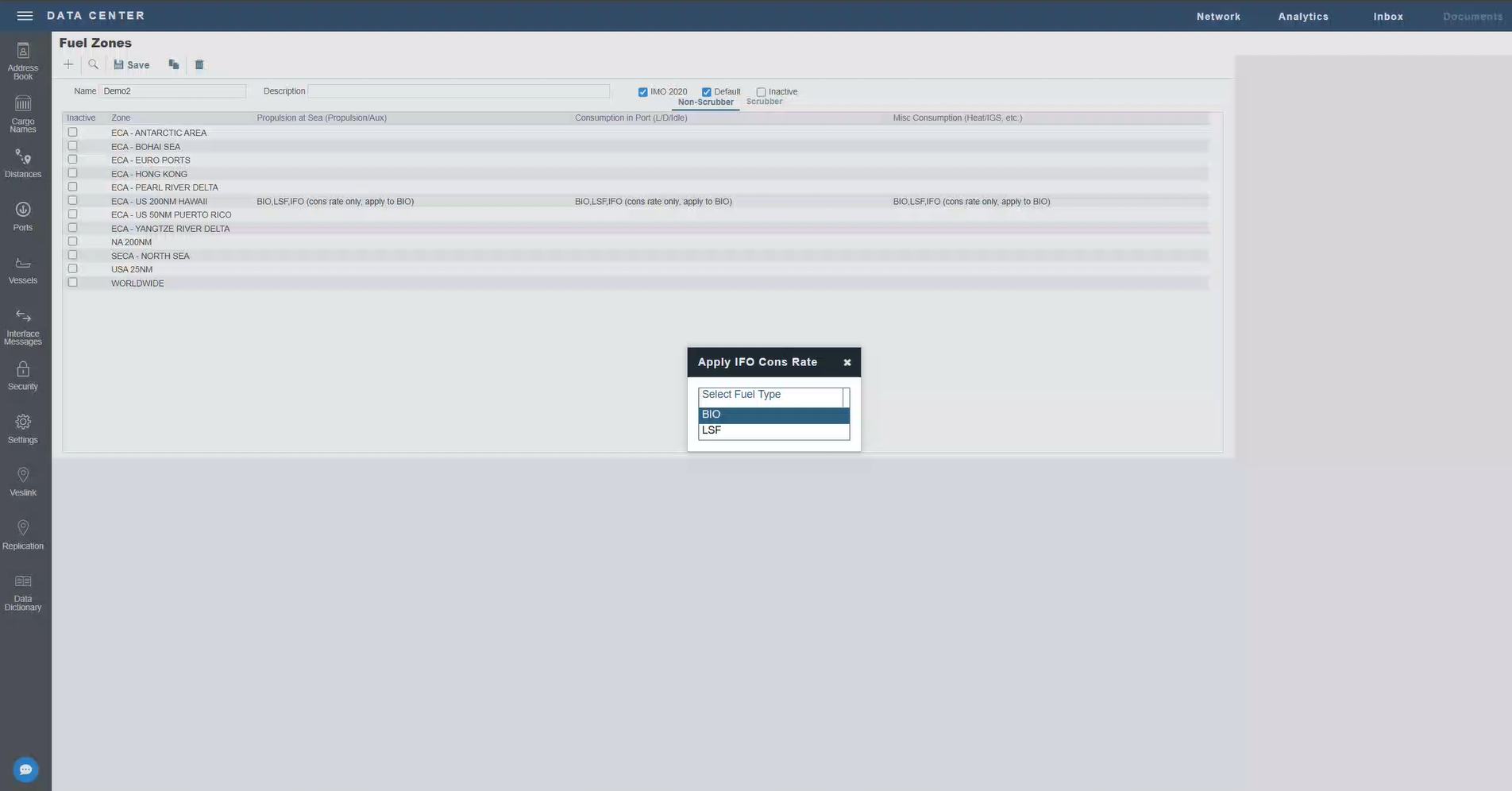 Fuel Type Selection in the Fuel Zones area of the IMOS Platform