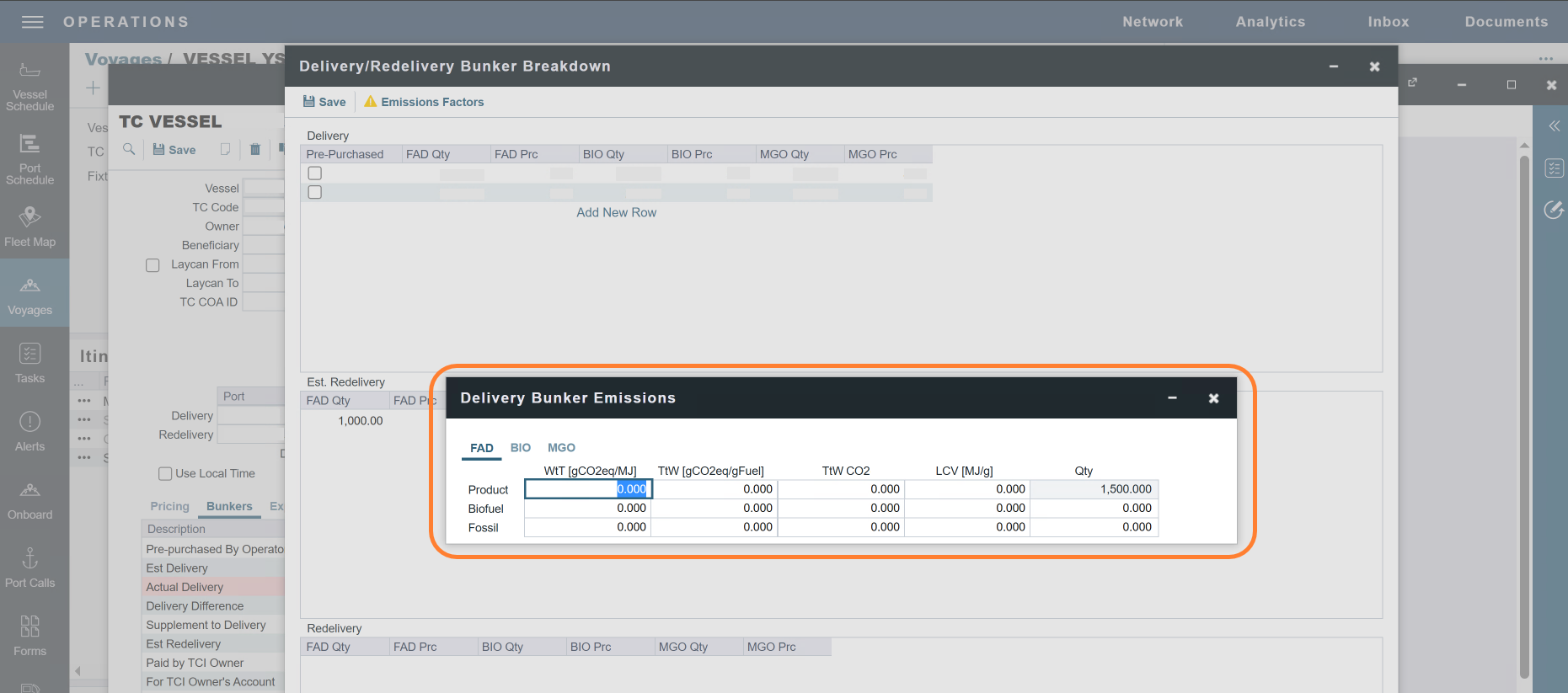 Delivery Bunker Emissions Factors in the IMOS Platform