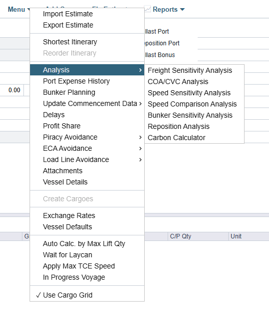 Accessing the Carbon Calculator from an estimate in the IMOS Platform Estimates menu