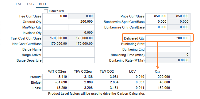 Delivered Qty field in Bunker Purchase Table in the IMOS Platform
