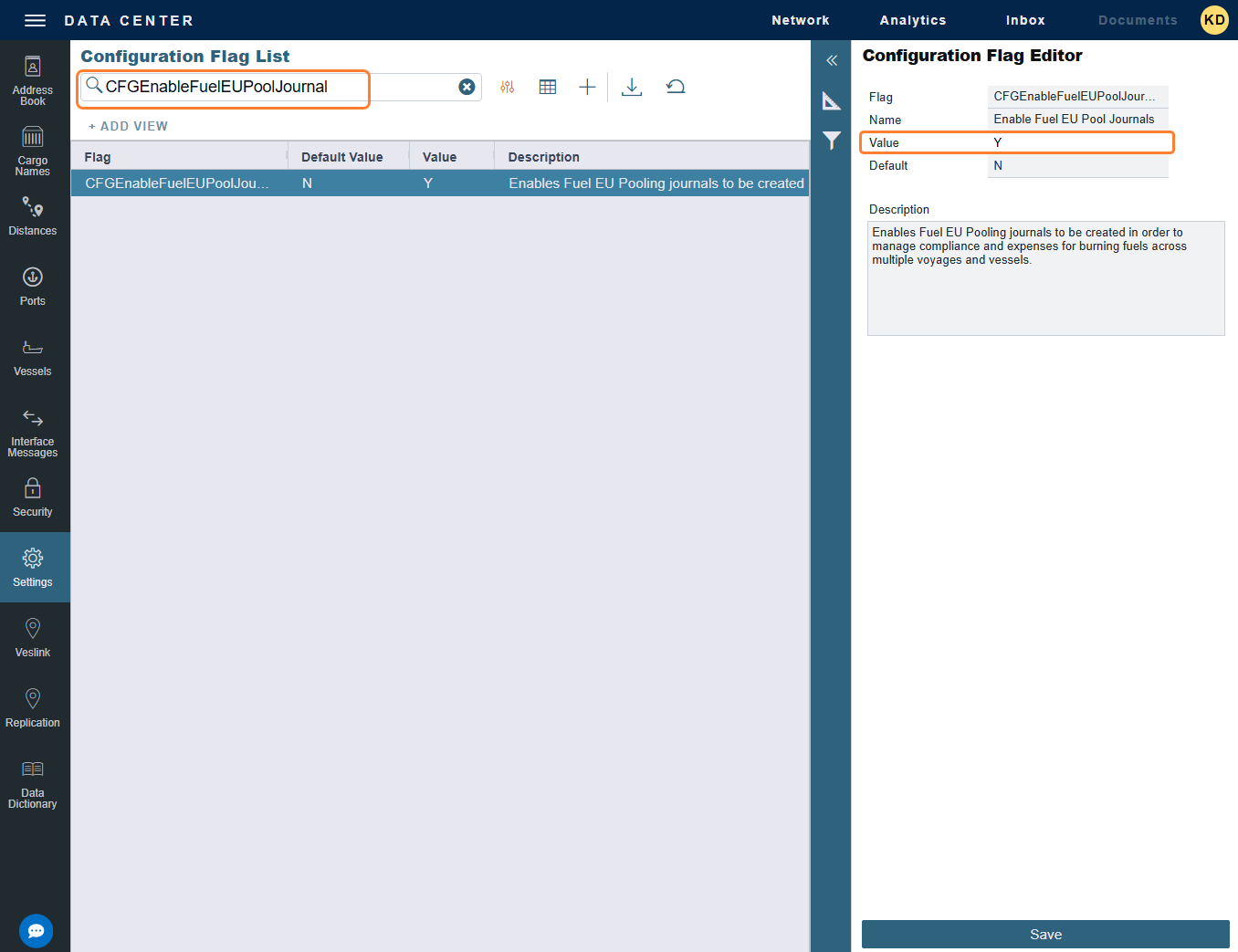 CFGEnableFuelEUPoolJournals FuelEU Configuration Flag in the IMOS Platform