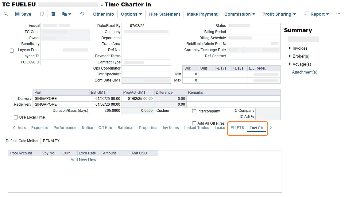 EU ETS and Fuel EU tabs in a Time Charter In contract