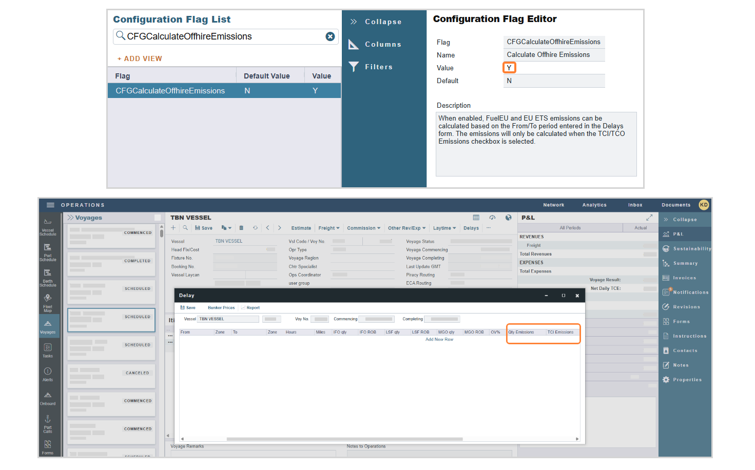 CFGCalculateOffhireEmissions configuration in the IMOS Platform