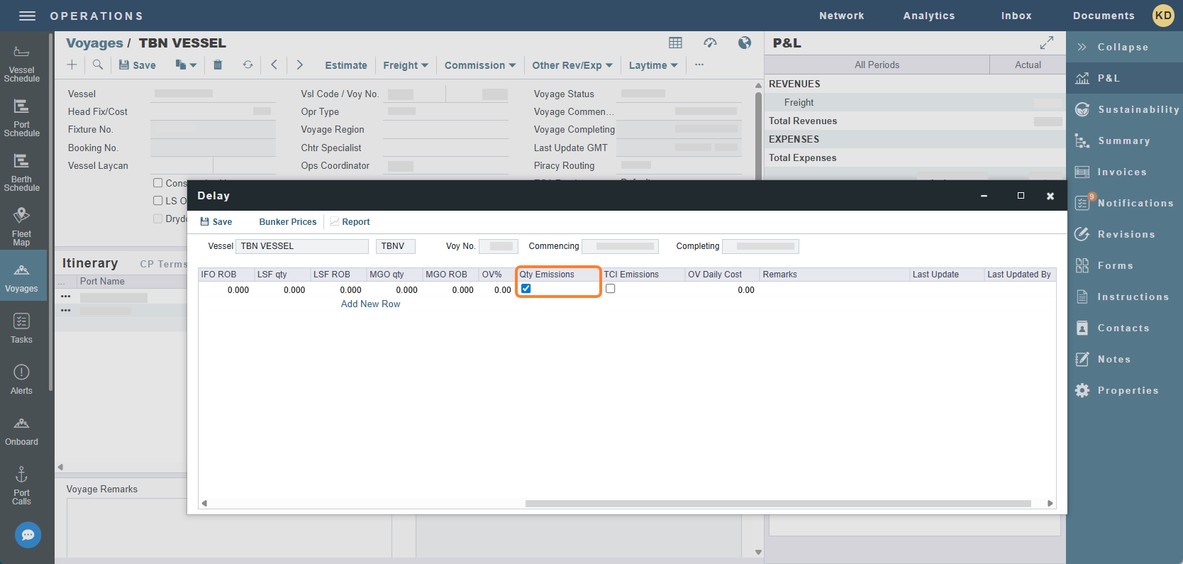 CFGDefaultQtyEmissionsOffhire configuration in the IMOS Platform