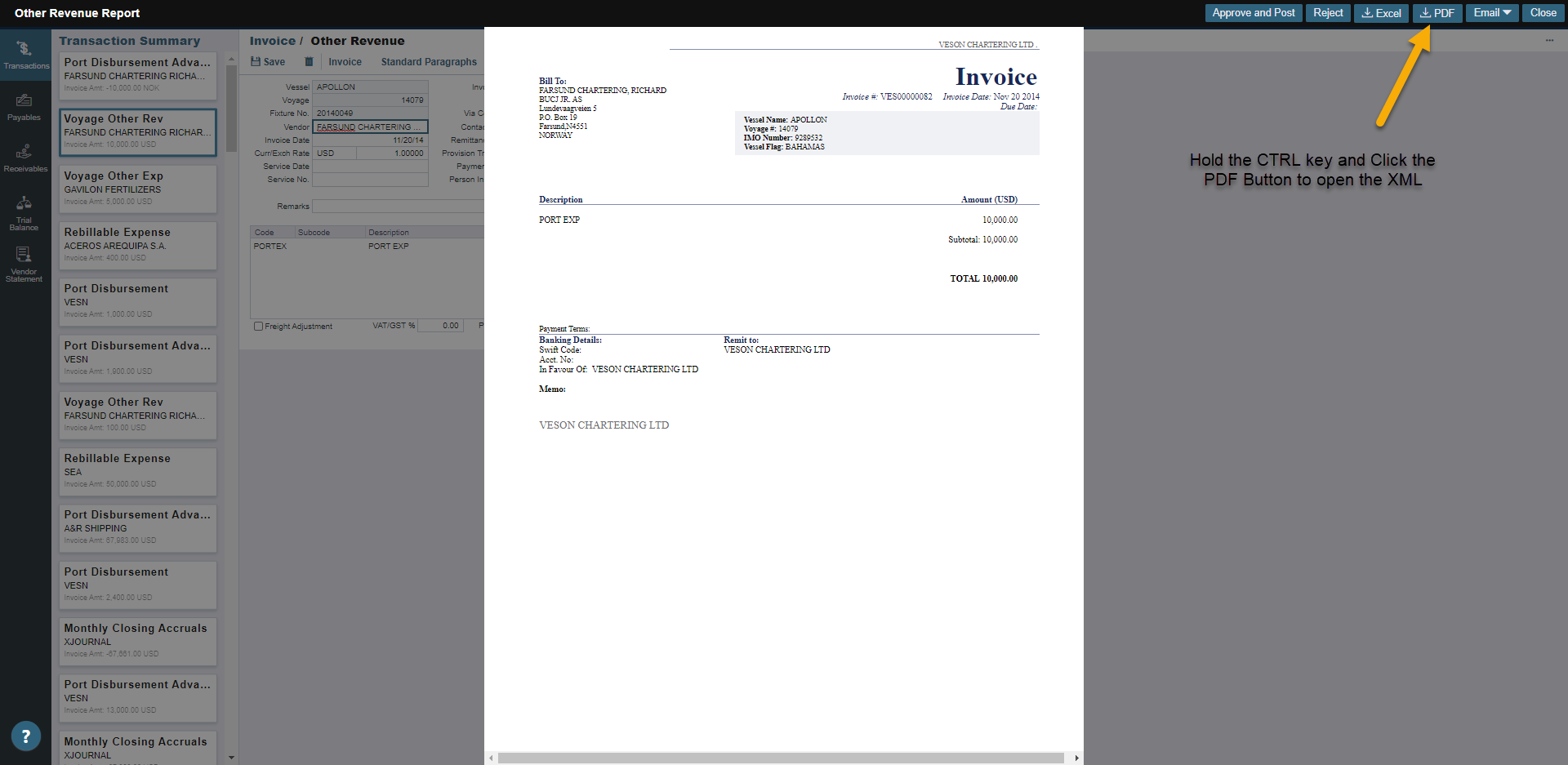 How do I export an invoice as an XML file?