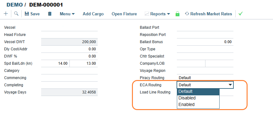 ECA Routing options in IMOS Platform Estimates