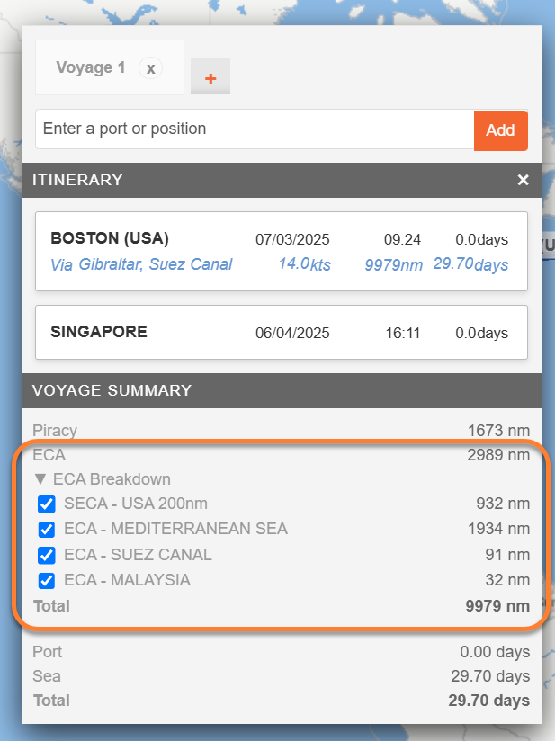 ECA Breakdown in the Voyage Summary