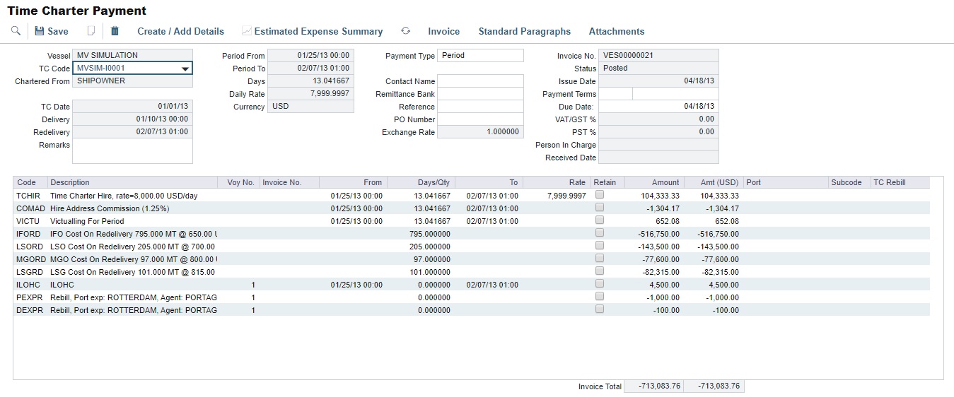 Time Charter Payment in the IMOS Platform
