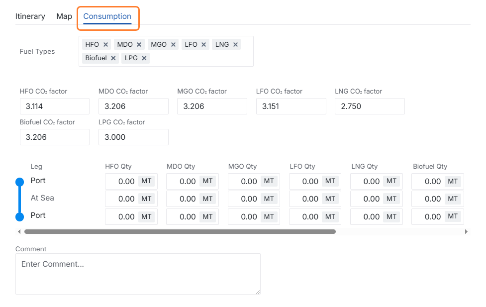 Consumption in the IMOS X SCC Emissions form