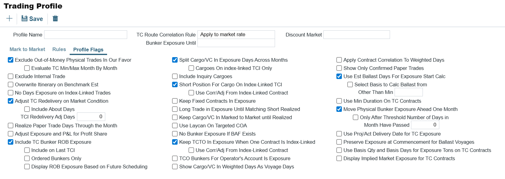 IMOS Trading Profile Flags Tab