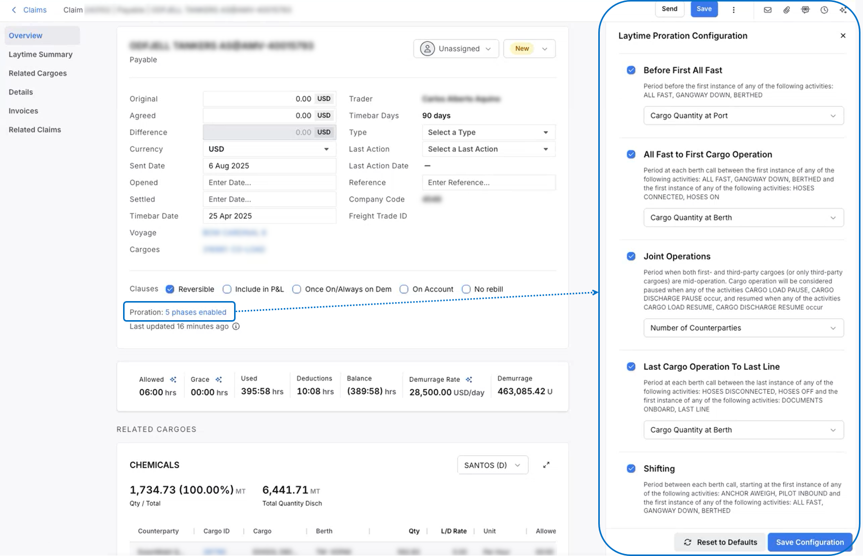 Proration phases configuration in IMOS X Claims
