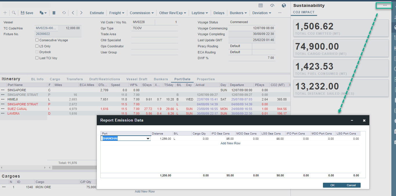 Emission Data in the Sustainability Panel of the IMOS Platform