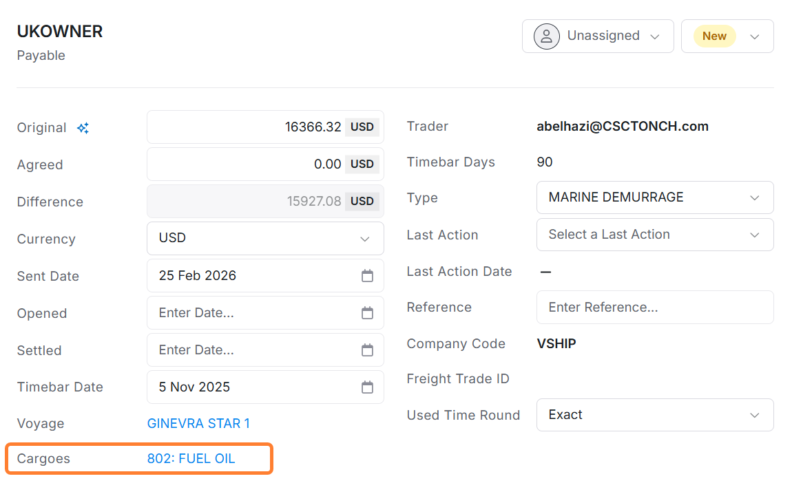 Cargo link in IMOS X claim