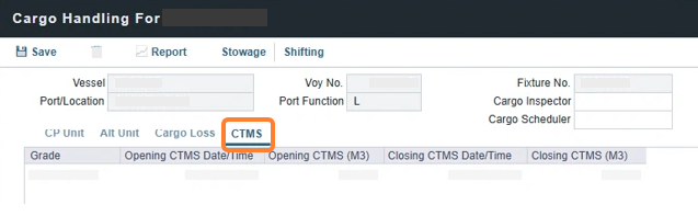 IMOS CTMS tab in Cargo Handling Form